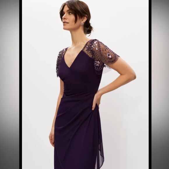 NWT XSCAPE | Beaded Formal Gown in Plum Purple Formal Elegant Long Dress 4P - Picture 6 of 16